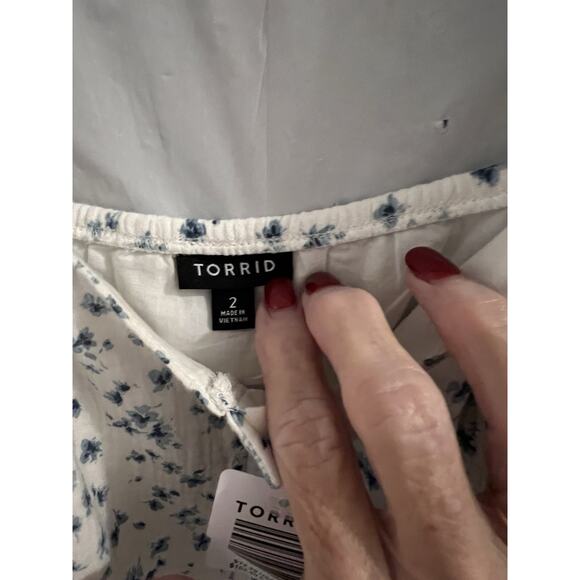 Torrid Blue White Floral Smocked Button Down Midi Dress Sz 2x 18/20 Cottage NWT - Picture 5 of 8